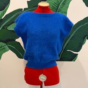 Blue Women's Short Sleeve Fuzzy Knit Sweater